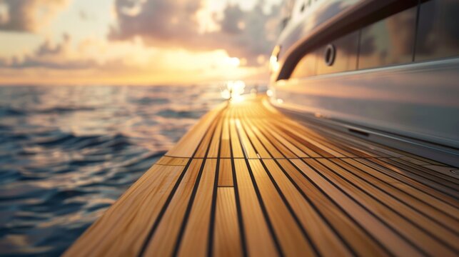 Background texture of teak wood deck. wood decking on a luxury yacht. Yachting concept