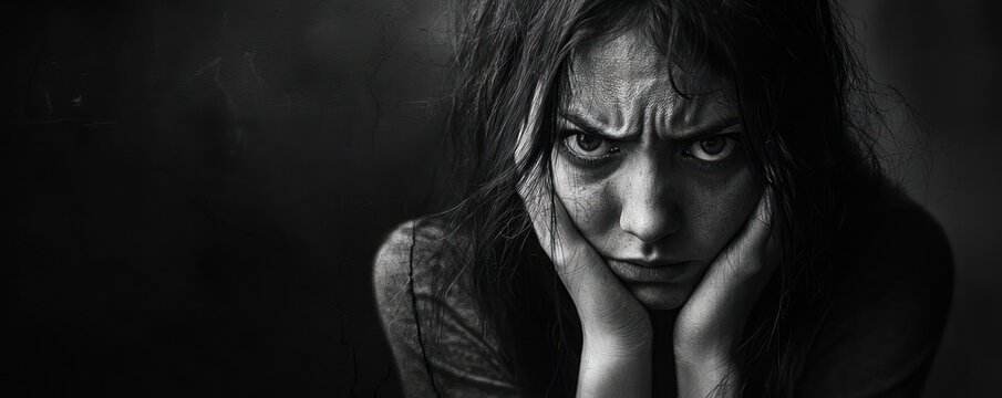 Anxious and paranoid expressions of a schizophrenic woman intensely captured.