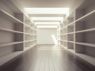 Fototapeta premium Minimalistic 3D Room with Empty Shelving