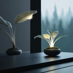 A glowing plant brings nature and light together in serene elegance.
