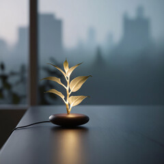 A glowing plant brings nature and light together in serene elegance.