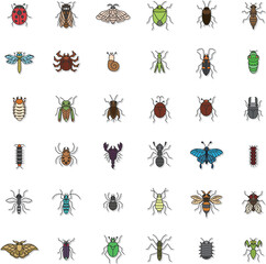 ミニ昆虫ステッカーアイコンセット（背景なし）