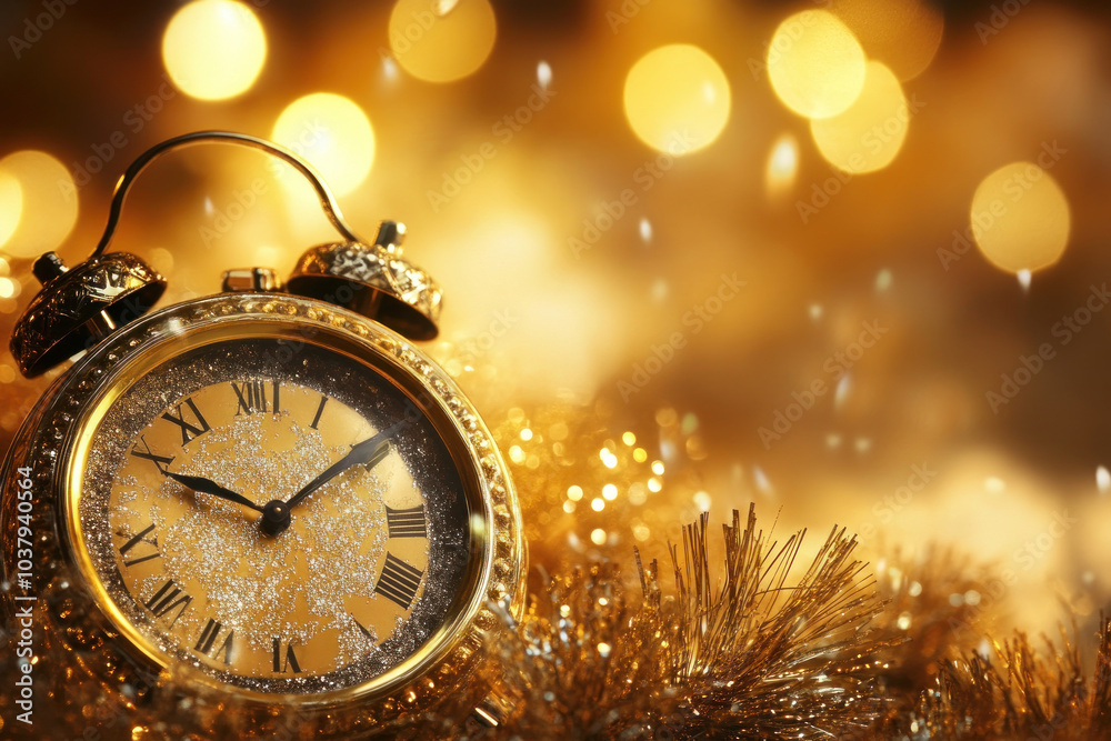 Sticker Clock on a Christmas tree, with twinkling lights in the backdrop.