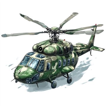 recommend clip art: Military helicopter clipart, defense element, digital painting, camo green, isolated on white background 