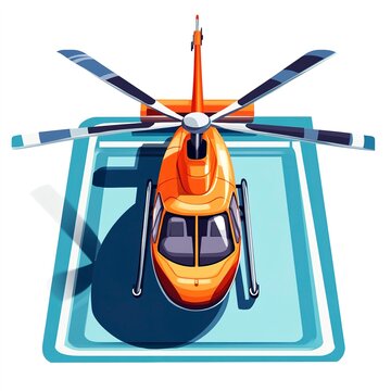 recommend clip art: Helicopter on a helipad clipart, transportation element, top-down view, bold colors, isolated on white background  