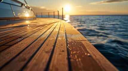 Background texture of teak wood deck. wood decking on a luxury yacht. Yachting concept