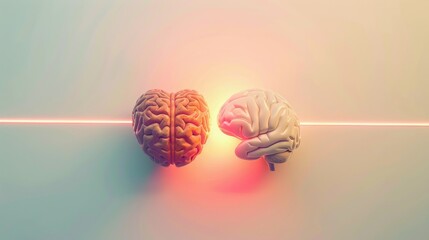 Fototapeta premium a human brain and heart, connected by a bridge made of light