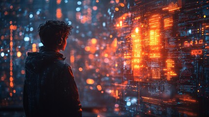 Fototapeta premium Glowing Interaction Between Chatbot and Customer