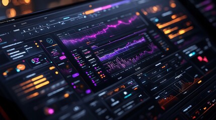 Fototapeta premium Sleek AI Dashboard with Glowing Data Visualizations