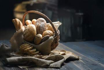 Bread, croissants, butter bread, beautifully sliced