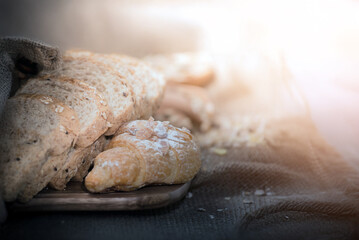 Bread, croissants, butter bread, beautifully sliced
