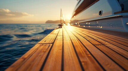 Fototapeta premium Background texture of teak wood deck. wood decking on a luxury yacht. Yachting concept