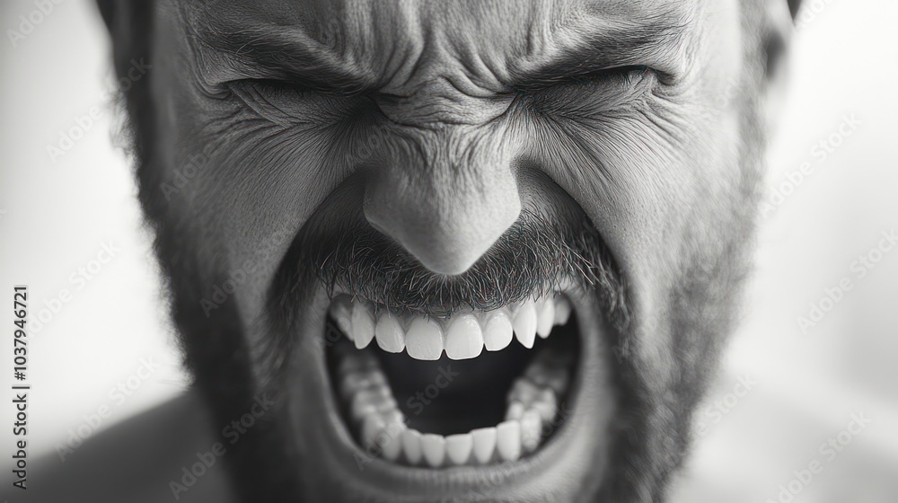 Poster a man with a beard and a mouth wide open