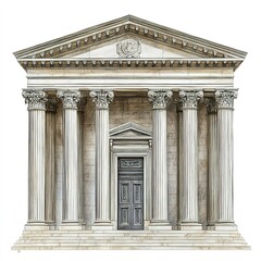 Obraz premium Bank building with pillars clipart, classic architecture element, digital painting, stone texture, isolated on white background 