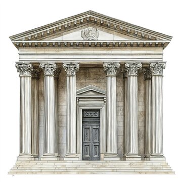 recommend clip art: Bank building with pillars clipart, classic architecture element, digital painting, stone texture, isolated on white background 