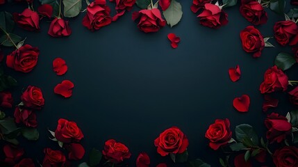 Vibrant Red Roses Against Dark Gradient Background with Copy Space