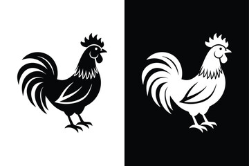 Rooster Silhouette Vector. Simple Farm Animal Design for White and Black Background