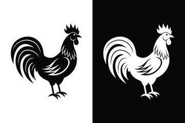 Chicken Cock Silhouette. Minimalist Vector Images of Roosters for Farm Animal Design