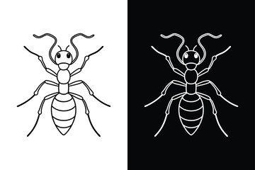 Ant Line Icon. Minimalist Black Ant Logo and Vector Design