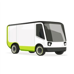 Electric delivery truck clipart, eco-friendly element, modern design, sleek white and green, isolated on white background  