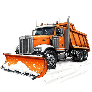 recommend clip art: Snowplow truck clipart, winter service element, detailed illustration, orange and white, isolated on white background  