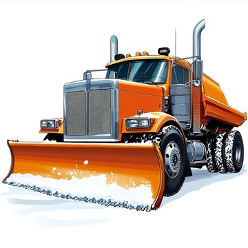 recommend clip art: Snowplow truck clipart, winter service element, detailed illustration, orange and white, isolated on white background  