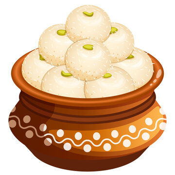 Rasgullas with Coconut and Pistachio Garnish Served in a Traditional Earthen Pot. Indian Celebratory Sweets 