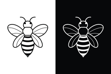 Honey Bee Vector Icon. Hand-Drawn Insect Sketch and Silhouette Illustration