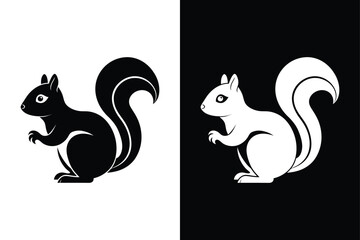 Squirrel Silhouette Vector Icon. Simple Logo Design for Black and White Backgrounds