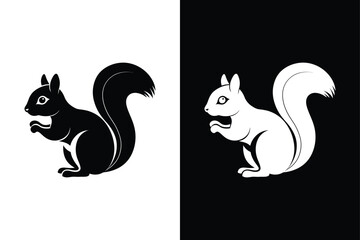 Squirrel Logo Vector Icon. Minimalist Silhouette Design on Black and White Background