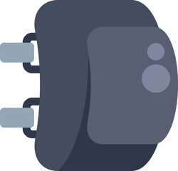 Cartoon vector illustration of a black electric plug with two round pins, depicting the action of connecting to a power source