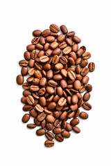 Top view of coffee beans on a white background