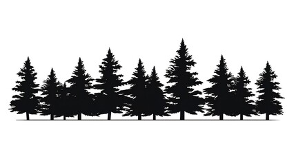 A pine tree silhouette, evergreen tree, flat design illustration, simple black shape, isolated on white background  