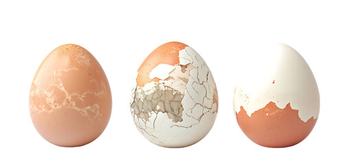 collection of three Hard boiled eggs isolated transparent background