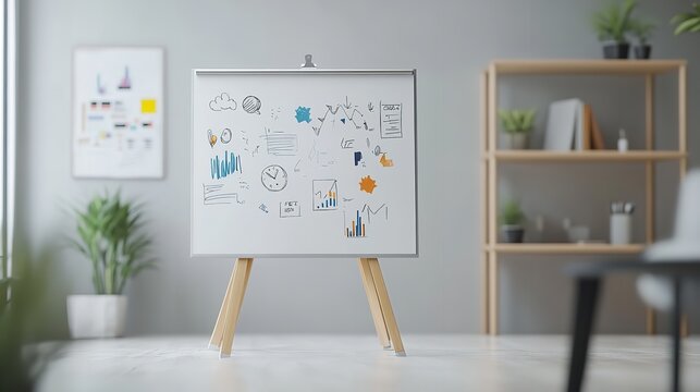 Creative Flipchart with Business and Innovation Doodles, Showcasing Ideas and Strategies