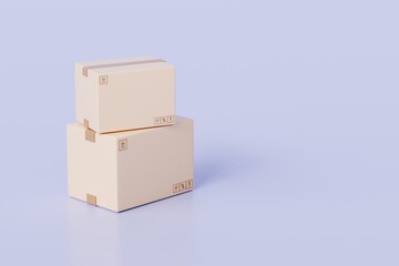 3D Cardboard box package transport order icon .3D Minimal stack parcel box icon on isolated purple background. Logistics shipment and Online delivery service Concept. 3d render.