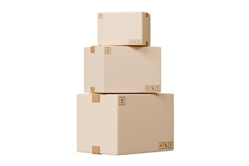 3D Cardboard box package transport order icon .3D Minimal stack parcel box icon on isolated purple background. Logistics shipment and Online delivery service Concept. 3d render.