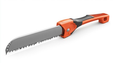 Fototapeta premium Hand Saw with Orange Handle and Sharp Teeth on a White Background. Generative AI