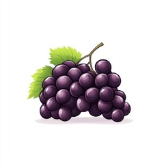 Fototapeta premium A fresh bunch of purple grapes with green leaves, perfect for healthy snacks, desserts, or illustrations of fruits.