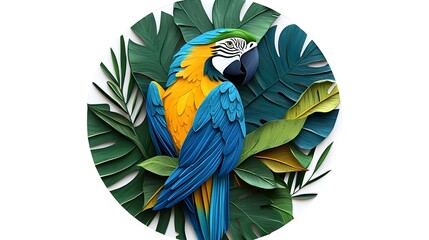 Fototapeta premium Vibrant Blue and Gold Macaw Parrot Perching on Tropical Foliage
