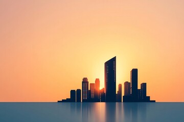 Modern City Skyline with Single Glowing Building, Representing Leadership and Business Focus