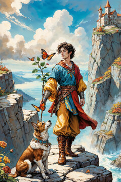 The Fool Tarot Card &ndash; Major Arcana Illustration Dog and Rose