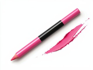 Lip liner pencil in vibrant pink color with swatch on white background, perfect for enhancing lip definition and creating bold look. 