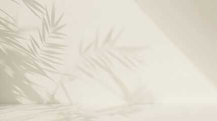 Off-White Wall Leaf Shadows: A neutral off-white wall and floor with subtle leaf shadows, suitable for minimalist and versatile product displays.