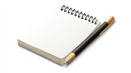 Spiral-bound notepad with pen on white surface perfect for writing and journaling. Generative AI