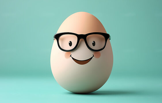 Smiling egg with glasses on blue background