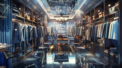 Fototapeta premium Luxury boutique shop with trendy fashion Clothes, AI generated image
