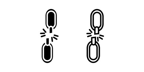 Broken link set icon on white background