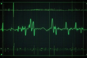 Green cardiogram on black abstract background