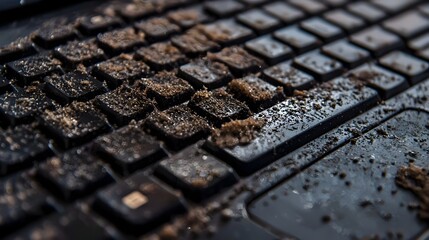 Extreme Close-up of Grime and Bacteria on Laptop Keyboard Keys